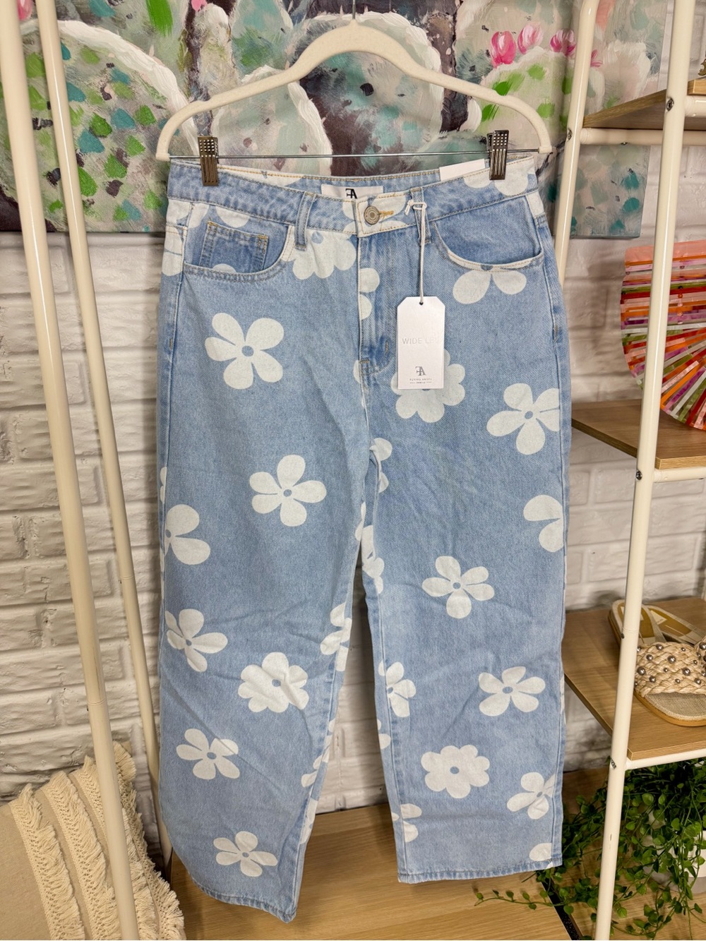Flying Angel New Floral Wide Leg Denim Jeans 11/30